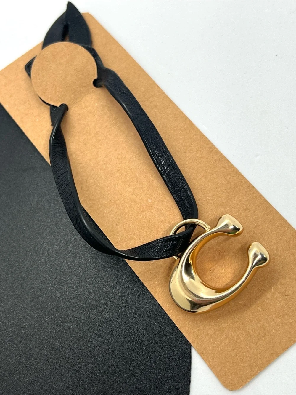 Coach Black Leather Loop Signature C Bag Charm Keychain Gold Tone Hangtag EUC